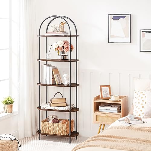 5 Tier Arched Wooden Bookshelf Metal Frame W917105