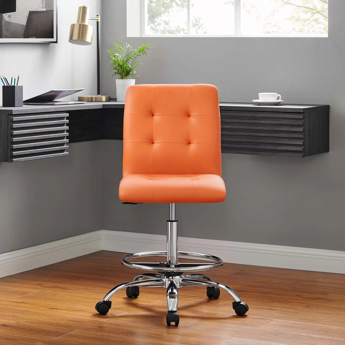 Armless Vegan Leather Drafting Chair P84699