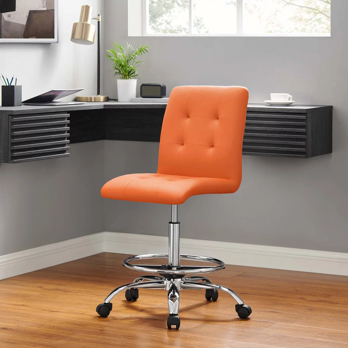 Armless Vegan Leather Drafting Chair P84699