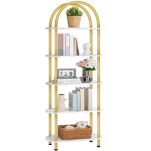 5 Tier Arched Wooden Bookshelf Metal Frame W917105