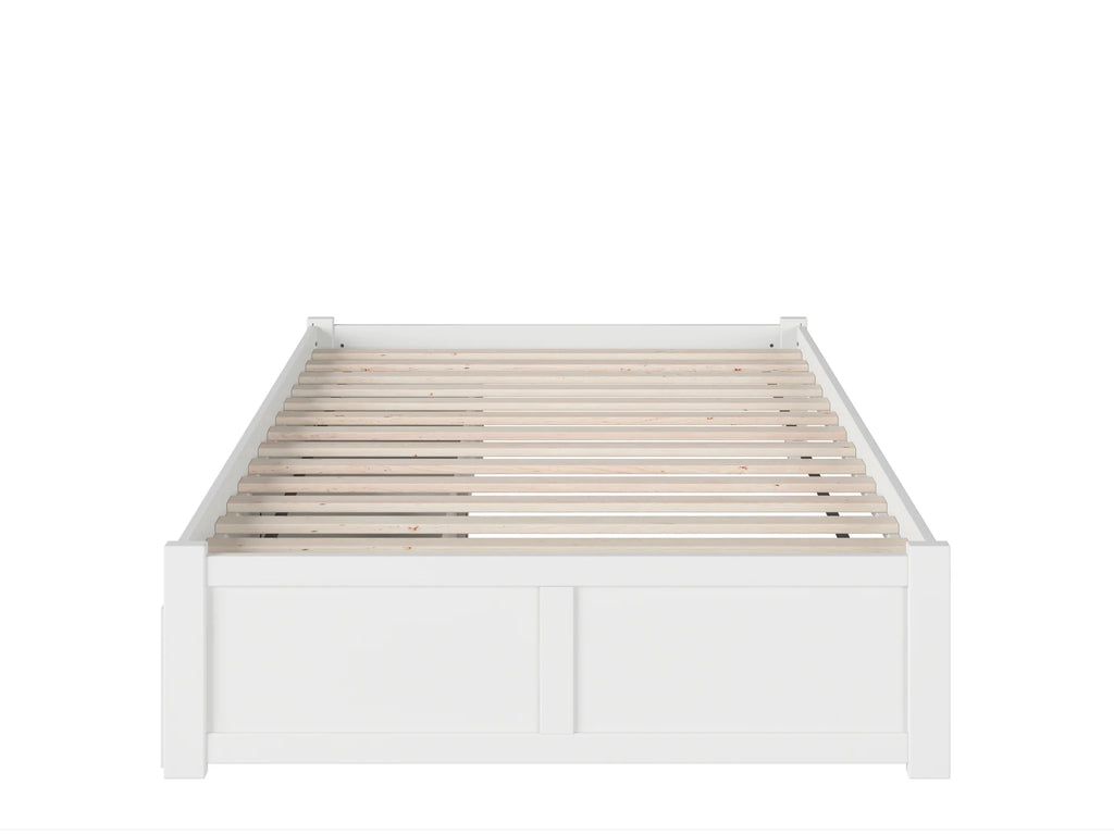 White Solid Wood Platform Bed with Footboard and 2 Storage Drawers G6445