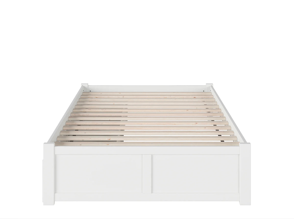 White Solid Wood Platform Bed with Footboard and 2 Storage Drawers G6445