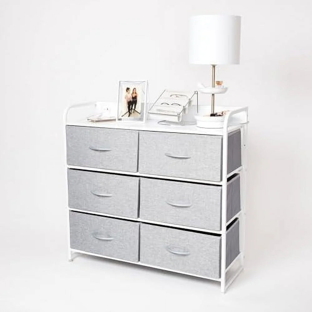 Grey 6 Drawer Dresser with Outlet and USB Ports F5837